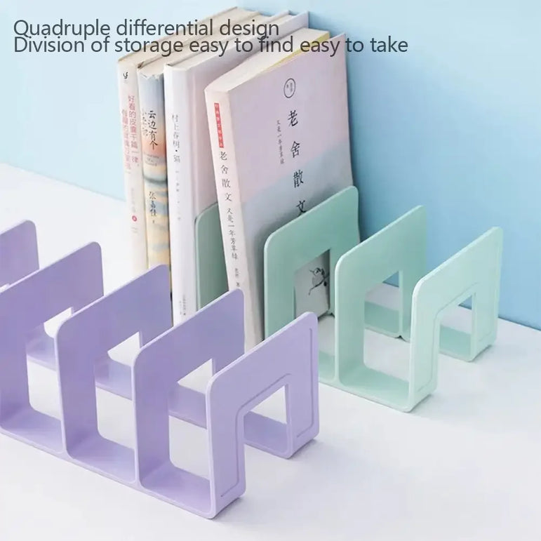 4 Grid Bookends Stand Bookshelf Desktop Decor Storage Rack Bookend Book Holder School Stationery Office Desktop File Organizer