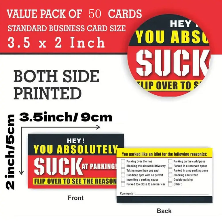 50Pcs Bad Parking Cards You Parked Like An Idiot Cards Bad Parking Cards Funny Parking Violation Bad Cards Multiple Reason