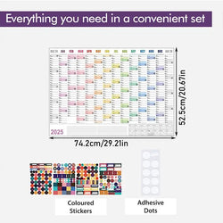 Full Year Wall Calendar 2025 365 Day Poster Calendar Wall Hanging Yearly Planner Thick Paper Calendar With Colored Stickers
