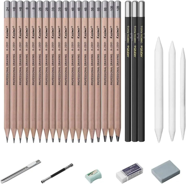 Drawing Pencils, 26/30/38pcs Sketching Pencils with Graphite ,Charcoal Pencils and Blending Stumps ,Gift for Beginners