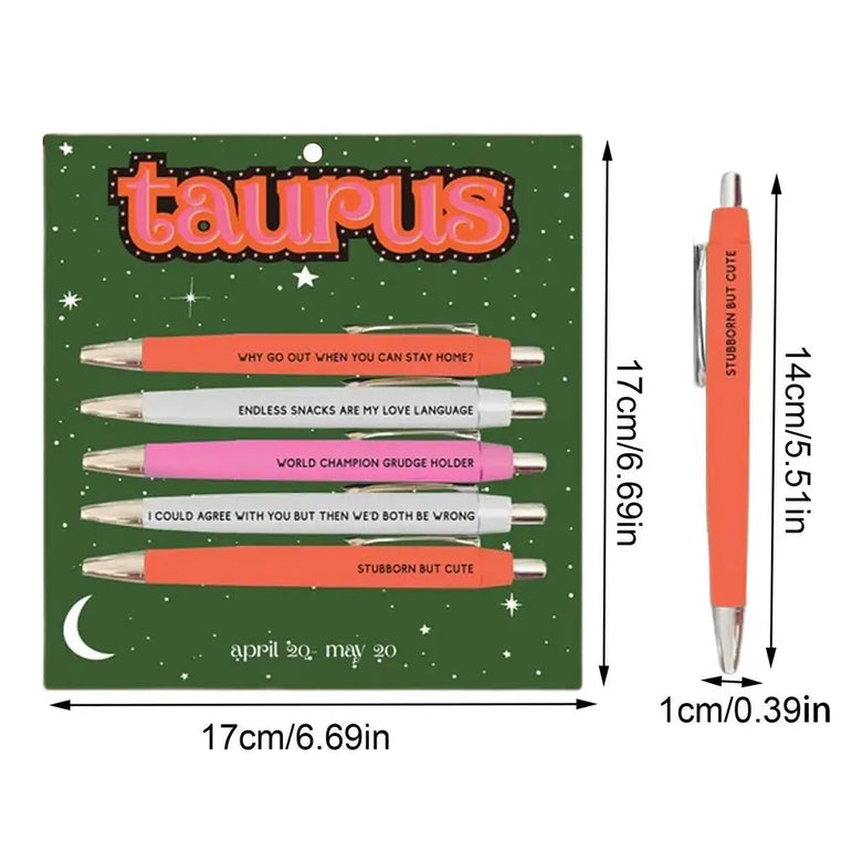 Funny Adult Pens Retractable Ballpoint Pen 5pcs Cute Constellation Pattern Pen Set Stationery Supplies For Homes Classrooms