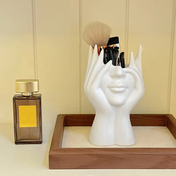 Abstract Face Design Plastic Pen Holder & Makeup Brush Organizer - Multi-Functional Decorative Art Sculpture
