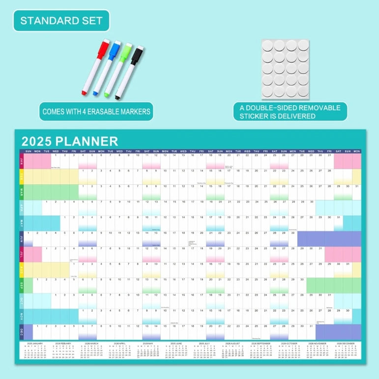 2025 Wall Calendar Yearly Planner with Marker and Adhesive Stickers for Home