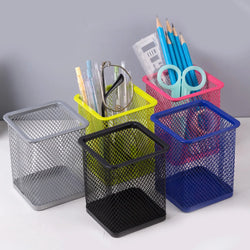 1Pcs Pencil Holder Office Desk Metal Mesh Square Round Pen Pot Cup Case Container Organiser Durable Pencil Case