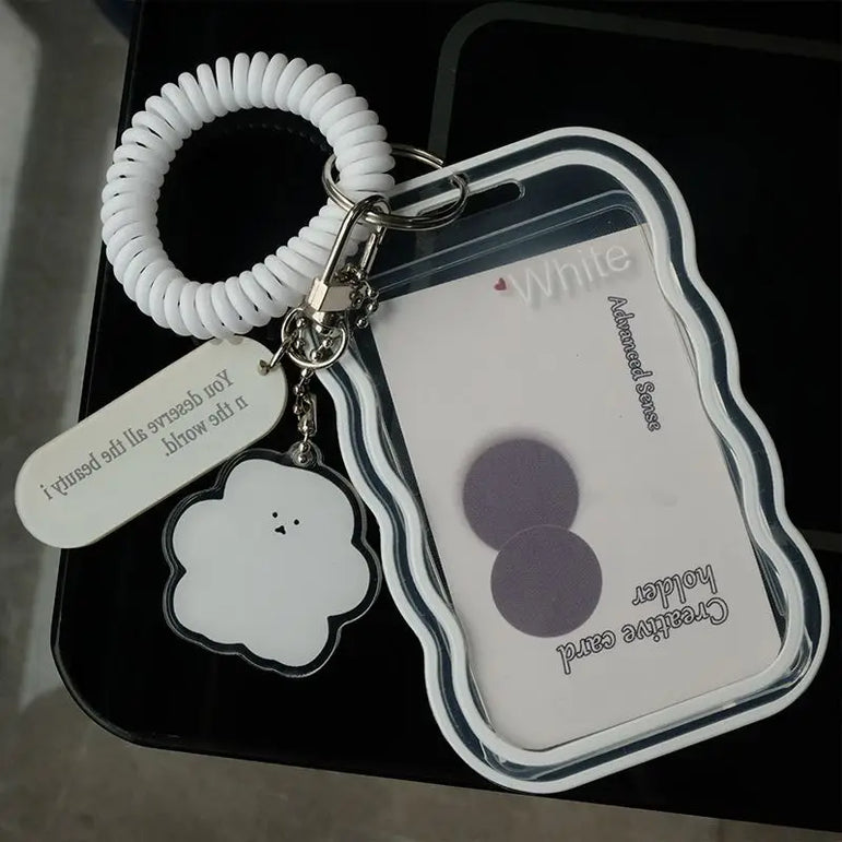 Transparent Card Holder Student Bus Campus Meal Card, 3-inch Polaroid Card Holder, Spring Pendant Keychain