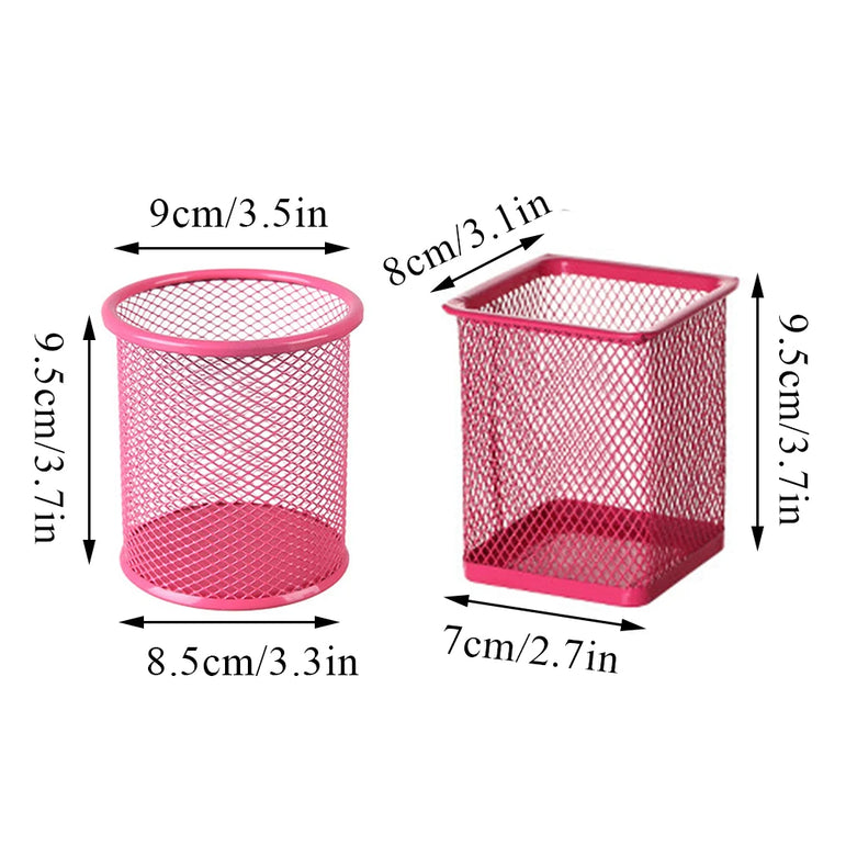 1Pcs Pencil Holder Office Desk Metal Mesh Square Round Pen Pot Cup Case Container Organiser Durable Pencil Case