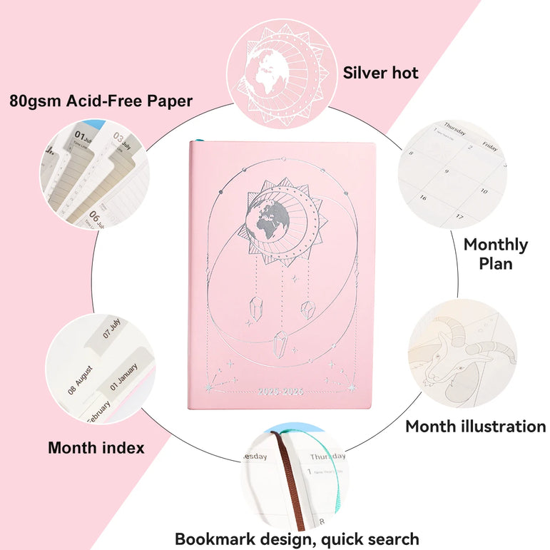 July 2025-June 2026 Planner Notebook English Agenda  A5 PU Leather Cover School Agenda Plan Weekly Monthly Diary Organizer