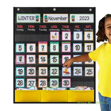 Calendar Pocket Chart for Kindergarten School Classroom with 89 Cards Monthly Calendar Pocket Chart for Kids Learning