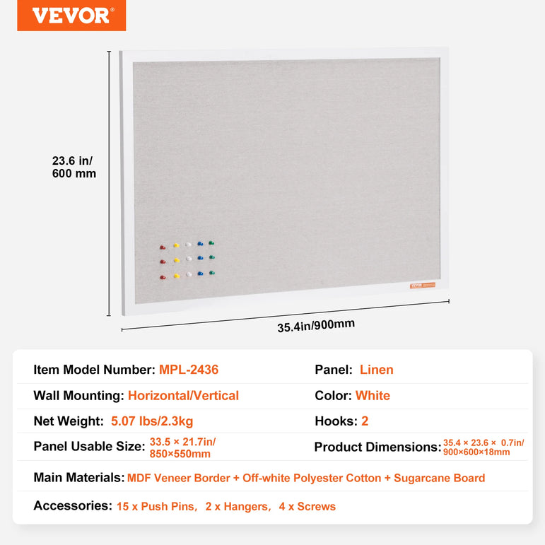 SucceBuy Whiteboard&Cork Board 2-in-1 Magnetic Dry Erase/with Linen Surface Bulletin Board for Wall Mount for School Home Office