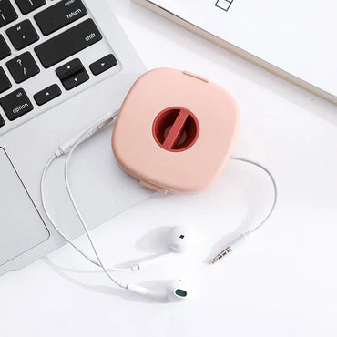 Cord Cable Winder Organizer with Phone Stand Rotate to Retract Tangle-Free Charging Cable Case Earphones USB Wires Organization
