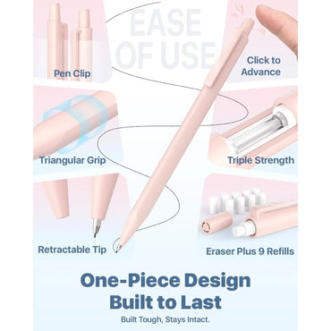 Mechanical Pencil 0.5, with HB and 2B lead fill 0.5mm, colored eraser set and eraser fill, 16 count pack