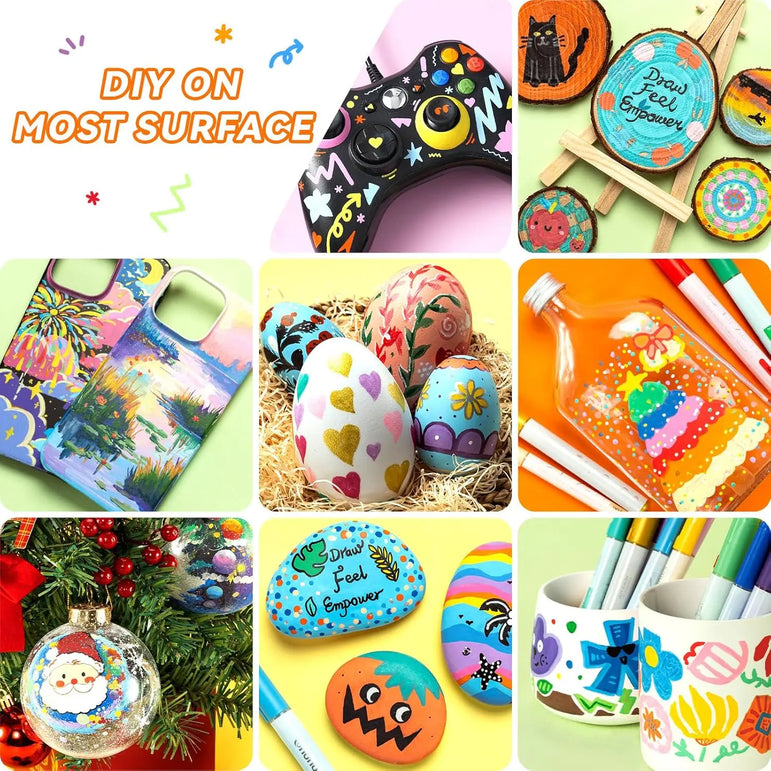 Ohuhu Acrylic Paint Markers 48 Paint Pens Reversible Tip Acrylic Markers Waterproof for Rock Painting Easter Egg Wood Plastic