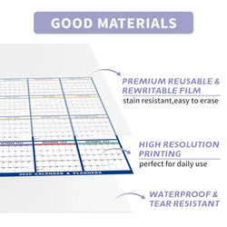 2025 Erasable Large Wall Calendar Double-sided Dry and Wet Erasable 12-month Annual Yearly Calendar for Work planner Schedule
