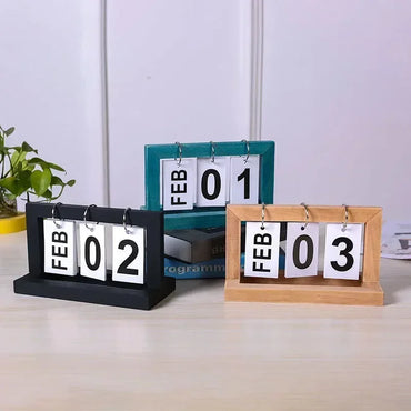 INS Nordic Style Wooden Perpetual Calendar Flip Month Date Display Desktop Schedule Daily Planner Office Home Decor Photo Props