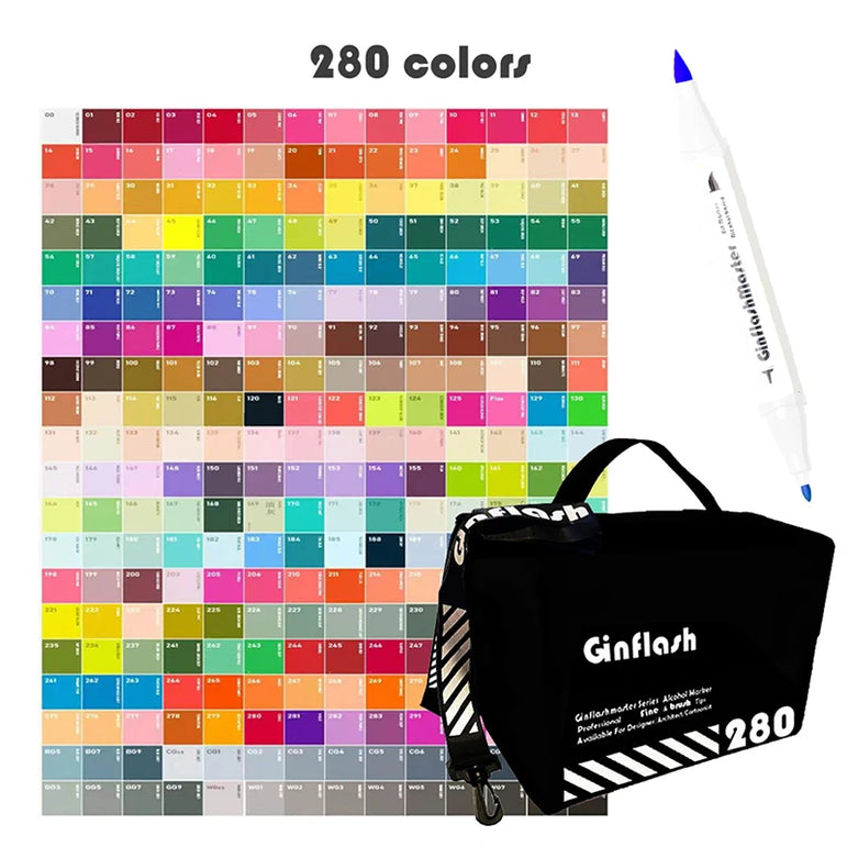 Ginflash Brush & Fine Comic Art Markers Brush Pen Sketch Alcohol Based Markers Dual Head Manga Drawing Art Supplies DP080