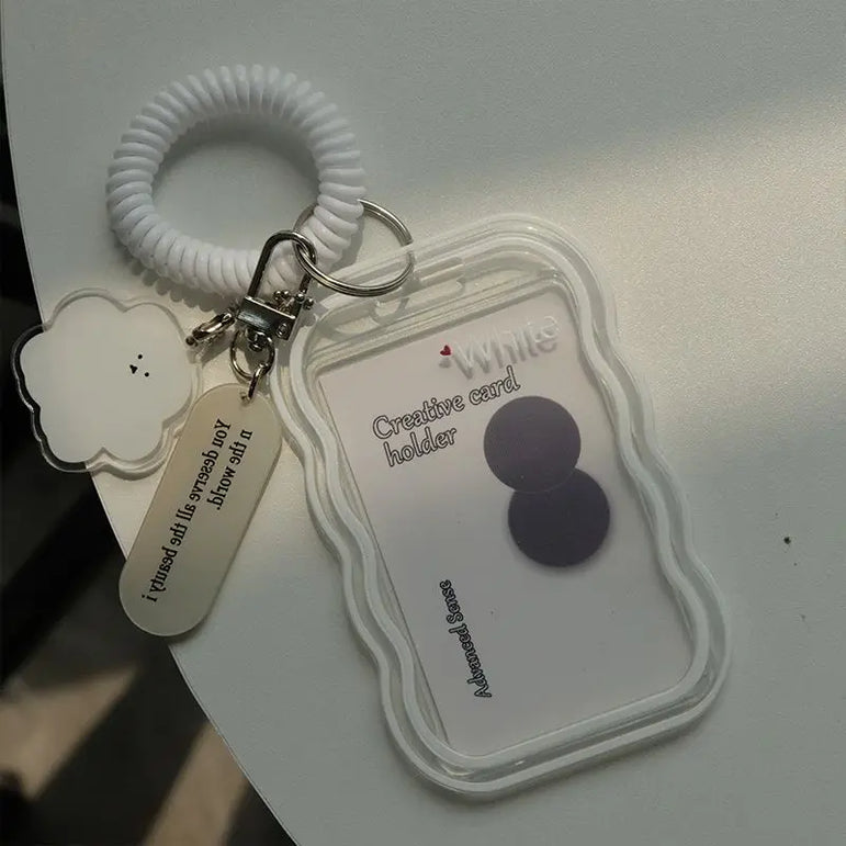 Transparent Card Holder Student Bus Campus Meal Card, 3-inch Polaroid Card Holder, Spring Pendant Keychain