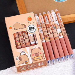6Pcs Capybara Gel Pens Set Quickly-Drying 0.5mm Blue Erasable Pens Office School Supplies Student Stationery Gifts
