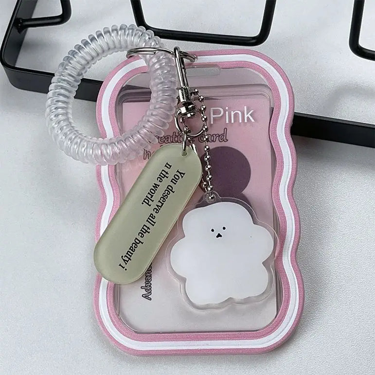 Transparent Card Holder Student Bus Campus Meal Card, 3-inch Polaroid Card Holder, Spring Pendant Keychain