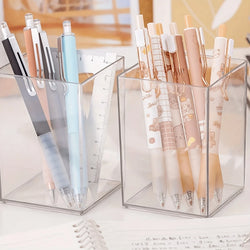 1/2pcs Acrylic Square Pen Holder, Minimalist Clear Desk Organizer for Pens, Pencils, and Stationery, Home, and Office Use