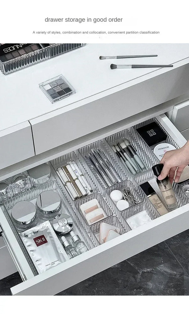 Unlimited Desk Drawer Organizers Set Plastic Bathroom Storage Makeup Organizer Clear Transparent Storage Box Bins