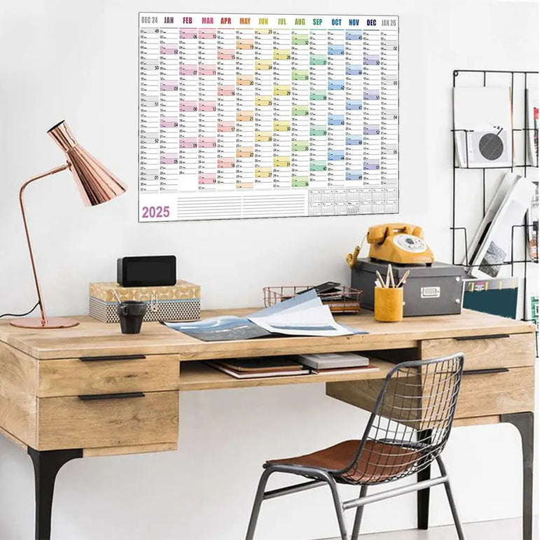 Full Year Wall Calendar 2025 365 Day Poster Calendar Wall Hanging Yearly Planner Thick Paper Calendar With Colored Stickers