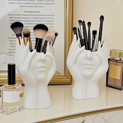 Abstract Face Design Plastic Pen Holder & Makeup Brush Organizer - Multi-Functional Decorative Art Sculpture