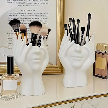 Abstract Face Design Plastic Pen Holder & Makeup Brush Organizer - Multi-Functional Decorative Art Sculpture