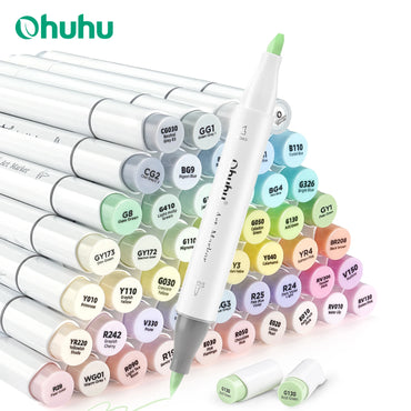 Ohuhu Honolulu New 48 Pastel Colors Marker Pen Set Alcohol Art Markers Blossoming Dual Tips Sketching Drawing School Art Supplie