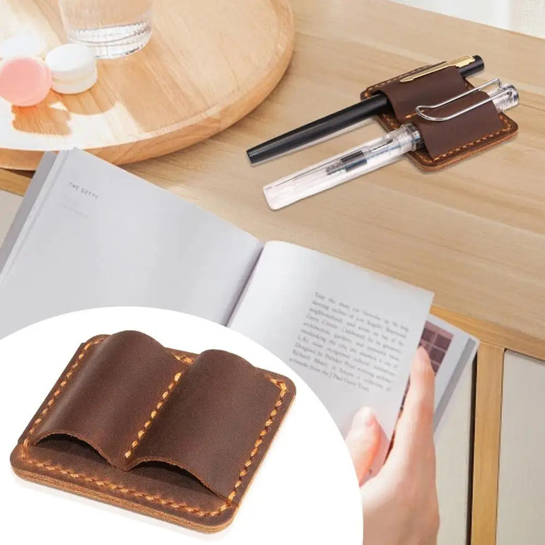 Pencil Holder For Notebook Pen Pencil Holder Double Pen Clip Vintage PU Traveling Notebook Pen Holder Anti Lost Pen Organizer