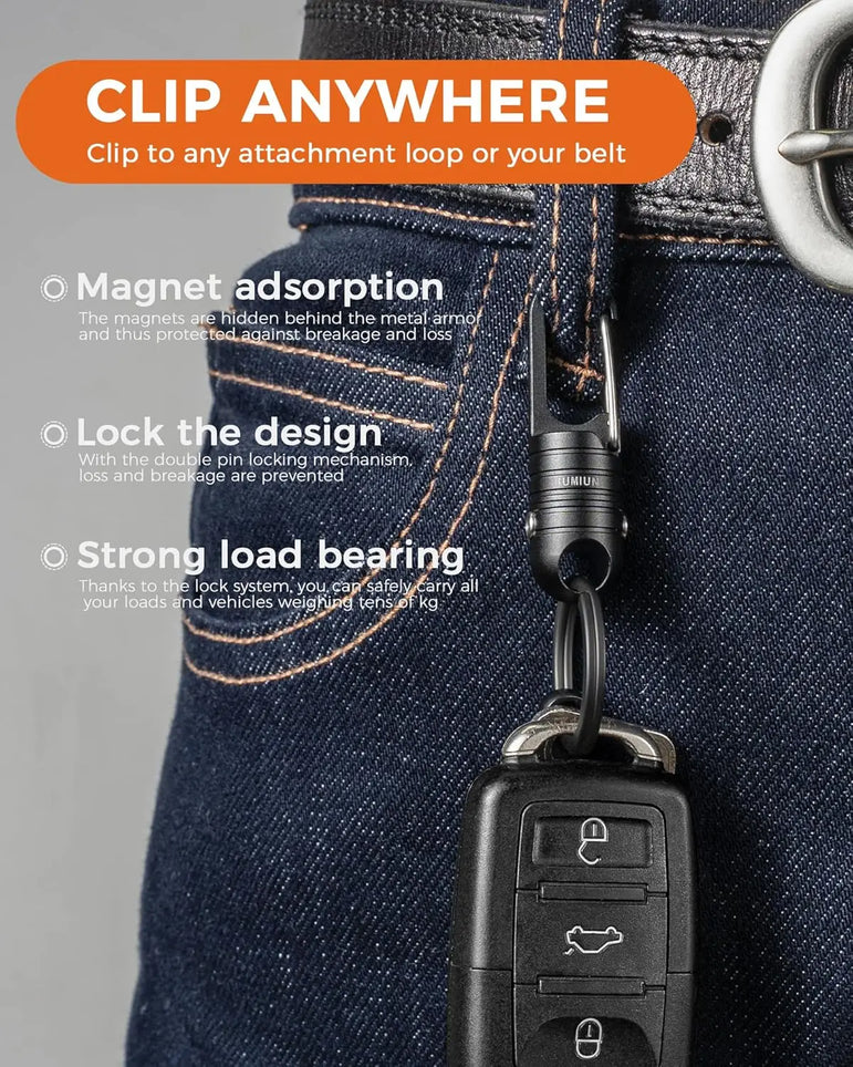 Magnetic Quick Release Keychain with Spring Key Clip and Key Ring-2 Button Lock System