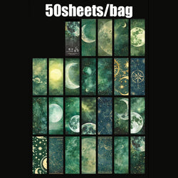50pcs/bag moon phase theme stamping material book moon earth planet landscape material paper DIY handbook decoration cardstock