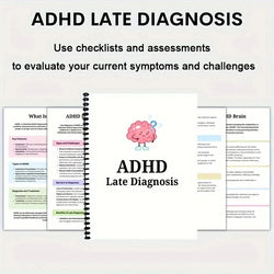 ADHD Late Diagnosis Planner Worksheets for Adults - Brain Illustration Cover, Overcome Procrastination & Problem Solving Tools