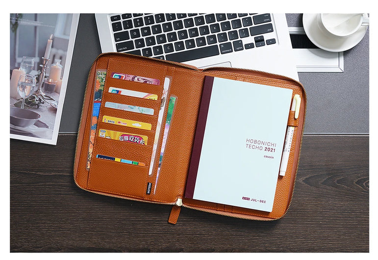 Moterm Genuine Pebbled Grain Leather A5 Zip Cover with Top Pocket Cowhide Planner Zipper Notebook Organizer Agenda Journal Diary