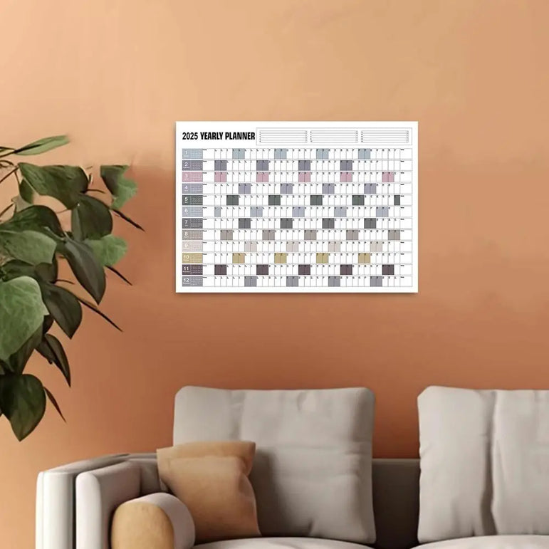 Yearly Planner 2025 Annual Year Wall Calendar with Stickers Horizontal Thick Paper Poster Calendar Schedule Organizer Planner