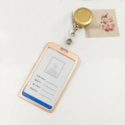 Aluminum Alloy Card Holder Retractable Badge Reel Employee Staff Name ID Work Card Holder Business Supplies