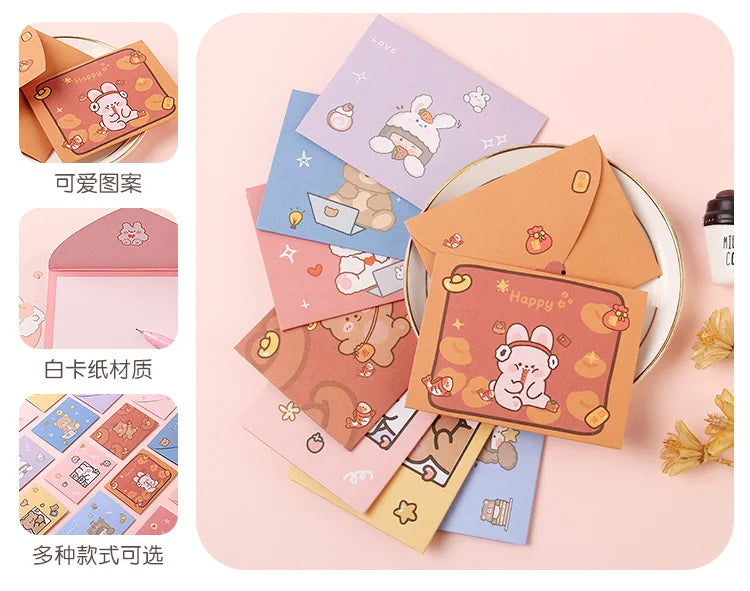 Bear Rabbit Blessing Thank Envelope Ins Cartoon Decoration Letter Paper 9 Styles Beautiful Cartoon Greeting Card New Year Gift