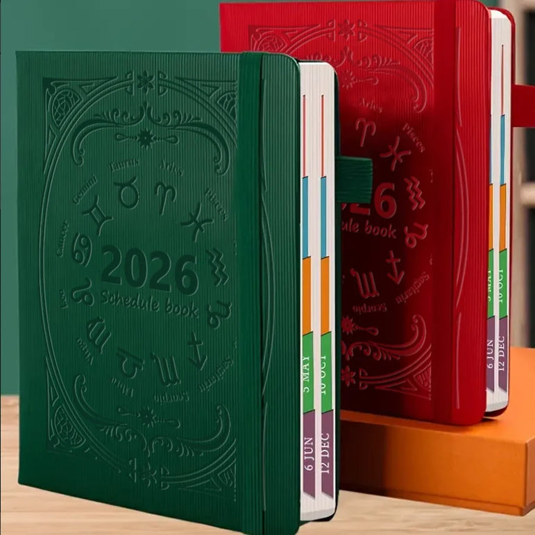 2026 A5 Textured PU Portable Agenda Book English Calendar Book Notepads Creative Daily Planner Reminder Desktop Date Calendar