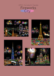 4 Pcs Magic Scratch Paper, City Night Scene Clip Art, Hot Air Balloon, Eiffel Tower, Adult Stress Relief Toy, Creative Gift