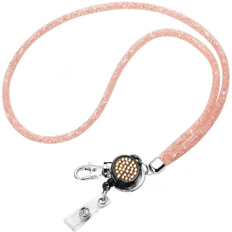 Retractable Rhinestone Lanyard Mobile Phone Case Hanging Neck Sling ID Card Holder Universal Keychain Office School Supplies