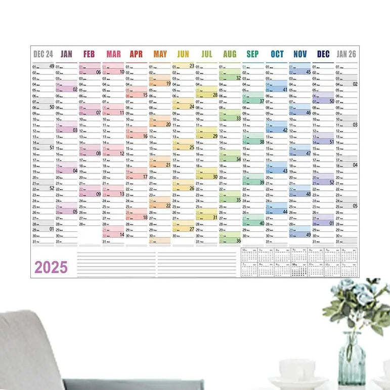 Full Year Wall Calendar 2025 365 Day Poster Calendar Wall Hanging Yearly Planner Thick Paper Calendar With Colored Stickers