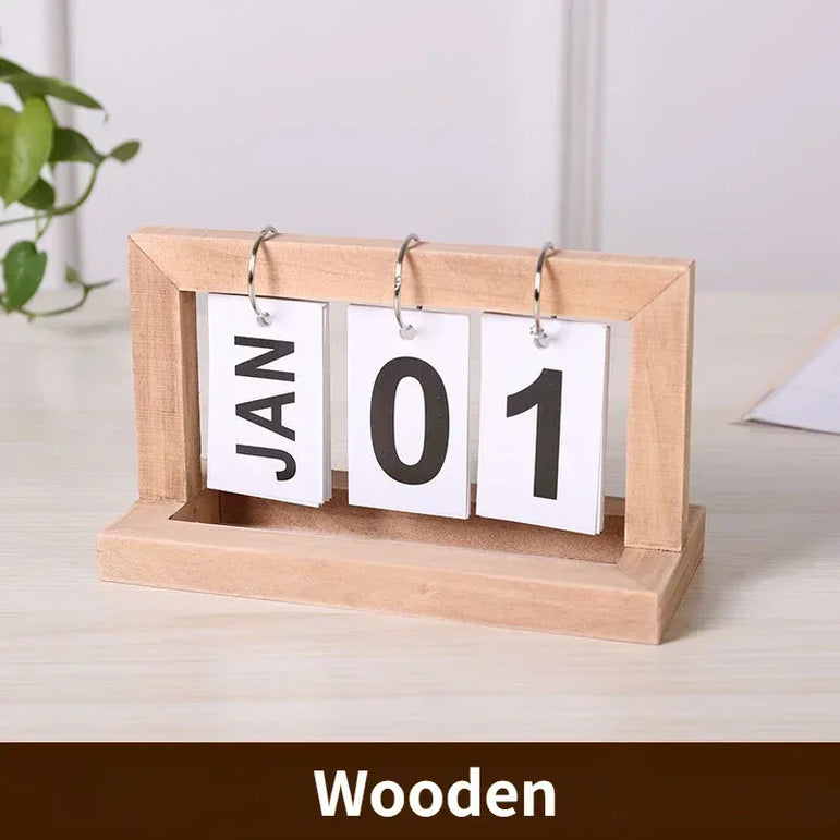 INS Nordic Style Wooden Perpetual Calendar Flip Month Date Display Desktop Schedule Daily Planner Office Home Decor Photo Props