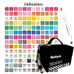 Ginflash Soft brush & Chisel Art Markers Brush Pen Sketch Alcohol Based Markers Dual Head Manga Drawing Art Supplies