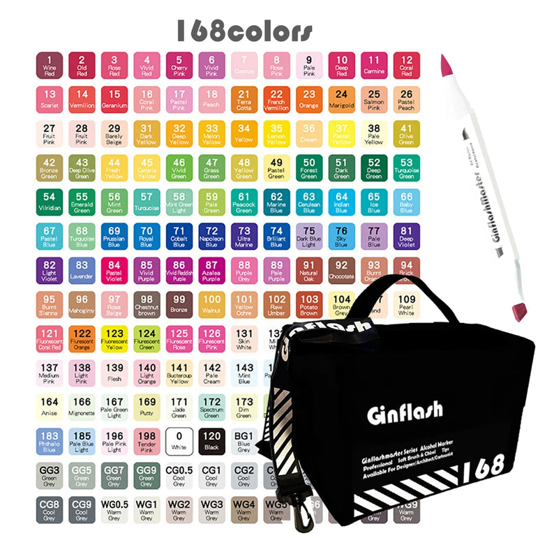Ginflash Soft brush & Chisel Art Markers Brush Pen Sketch Alcohol Based Markers Dual Head Manga Drawing Art Supplies