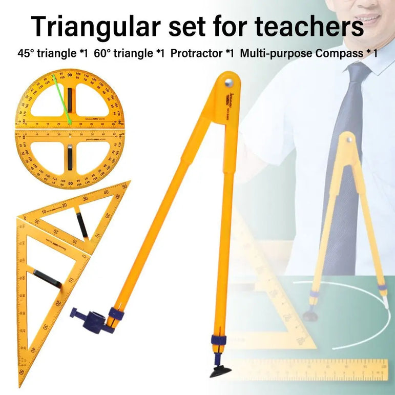 Large Triangular Ruler Professional Math Geometry Multifunction Compass Multi-Size Angle Protractor Teacher