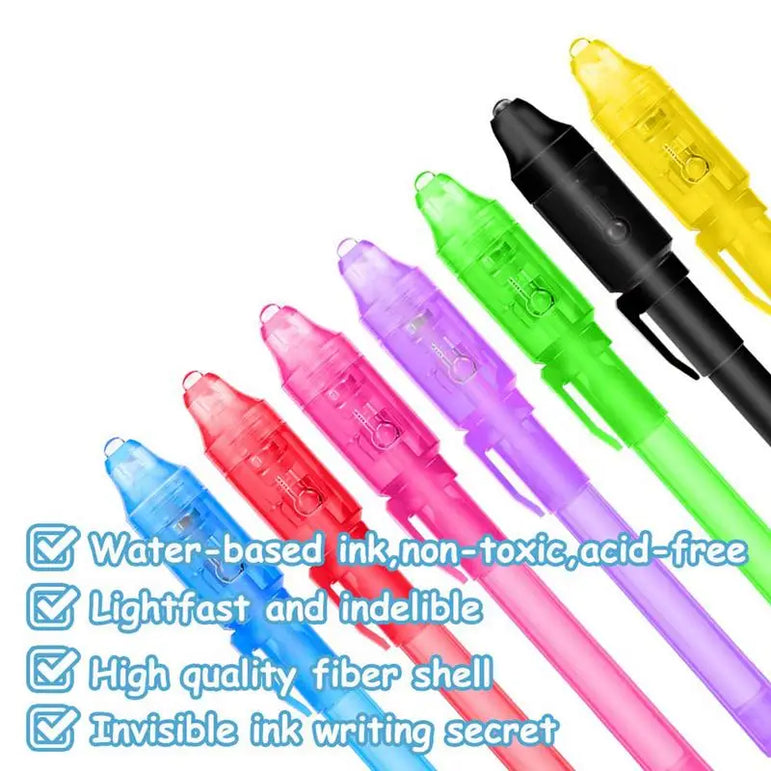 7pcs UV Light Pen Invisible Magic Pencil Secret Fluorescent Pen For Writing Pad Kids Child Drawing Painting Board Safety To Use