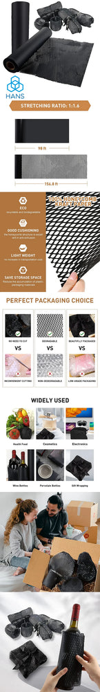 Black Honeycomb Paper 30cm Recyclable Buffer Kraft Paper Honeycomb Buffer Wrapping Paper Transportation Gift Packaging Art