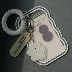 Transparent Card Holder Student Bus Campus Meal Card, 3-inch Polaroid Card Holder, Spring Pendant Keychain