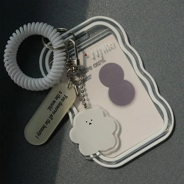 Transparent Card Holder Student Bus Campus Meal Card, 3-inch Polaroid Card Holder, Spring Pendant Keychain