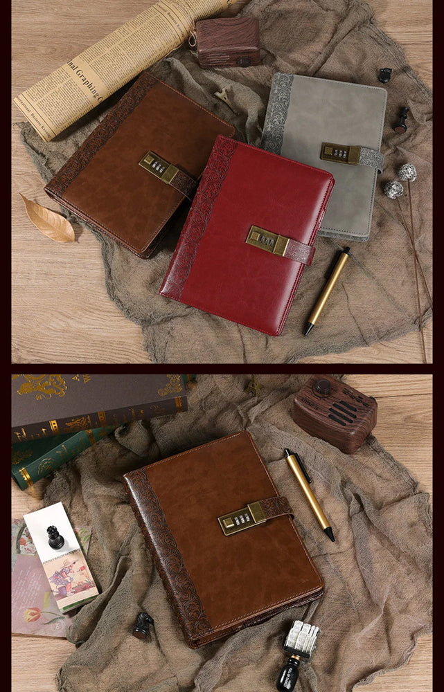 Diary A5 Notebook with Lock Journal Binder Notepad Ring Bullet Note Book Office Agenda Planner Spiral Retro Stationery Organizer