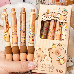 4Pcs Cute Cartoon Capybara Retractable Erasable Pens Cute Capybara Pens Nibs Blue Ink Writing Supplies Aesthetic Stationery